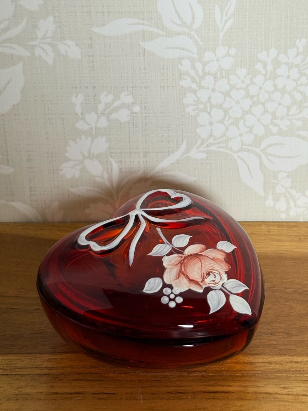 Vintage Westmoreland Ruby
Red Trinket Box, Hand Painted
Rose & Signed